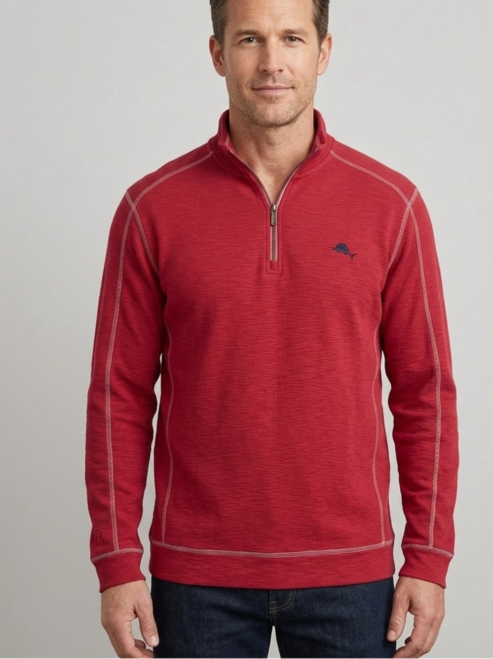 TOMMY BAHAMA Cotton Slub 1/2 Zip Pullover Sweatshirt Red Preppy Men’s Large